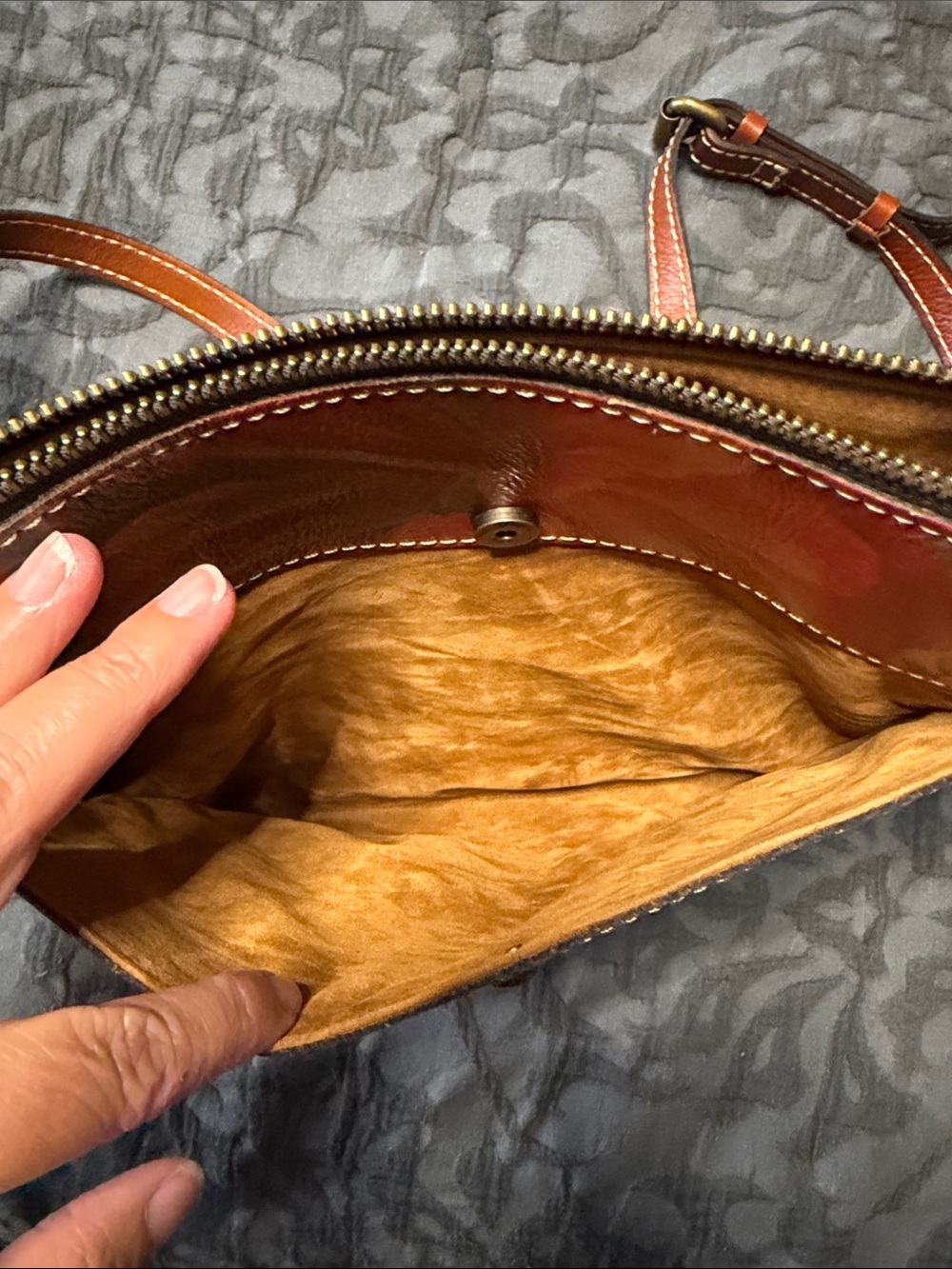 Patricia Nash Orange Floral Leather Crossbody with Tan Strap - Picture 5 of 6